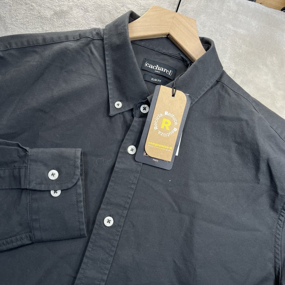 Cacharel Shirt Mens L Slim Fit  Dark Gray Button Down